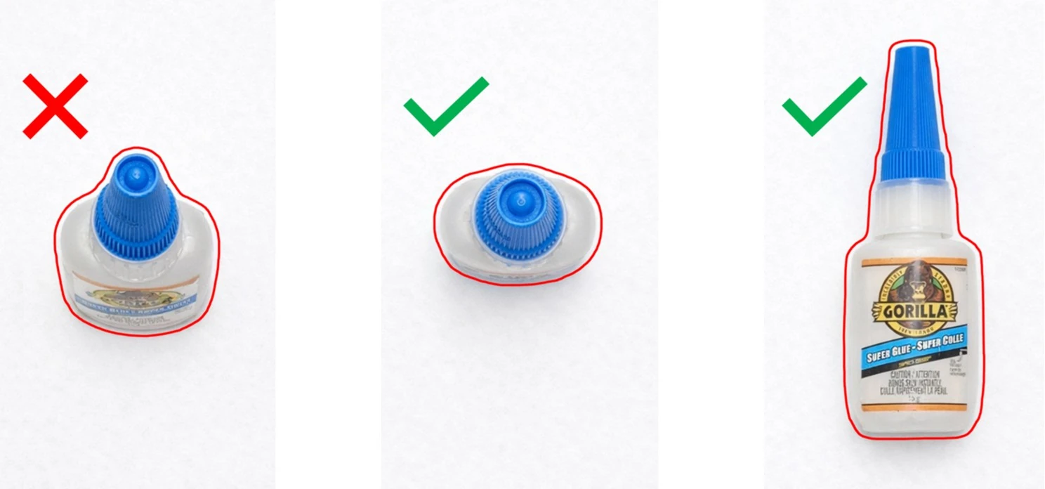 Tall object upright (avoid) versus laid flat or centered (correct)